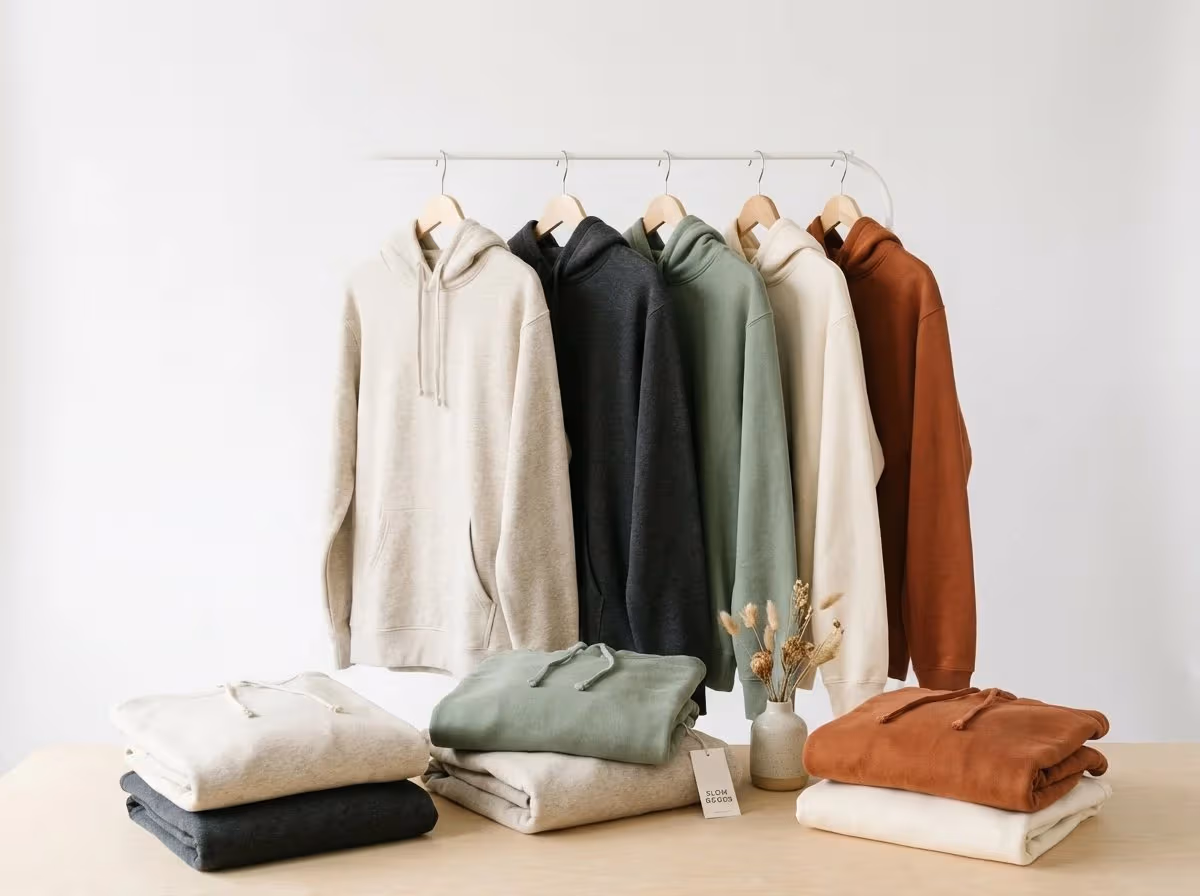 Low-MOQ hoodie and sweatshirt manufacturer — French terry fleece, 280–500 GSM, GOTS organic